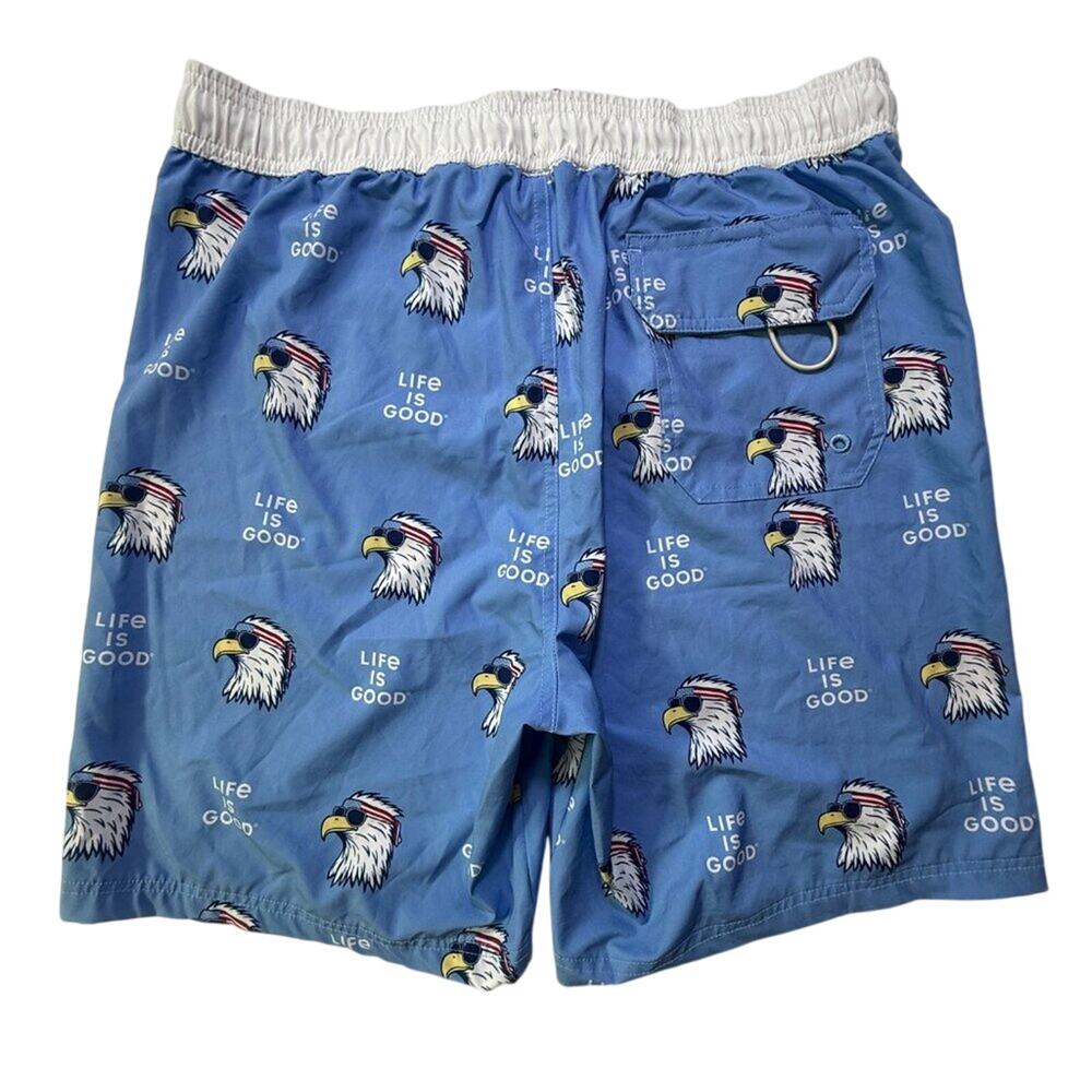 Life Is Good Eagle Print Swim Trunks Men’s M Blue Patriotic Board Shorts UPF - Picture 2 of 11